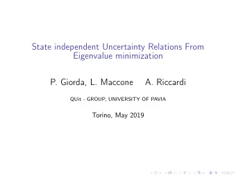 State independent Uncertainty Relations From  Eigenvalue minimization  P. Giorda, L. Maccone  A.