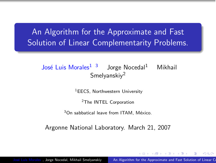 an algorithm for the approximate and fast solution of