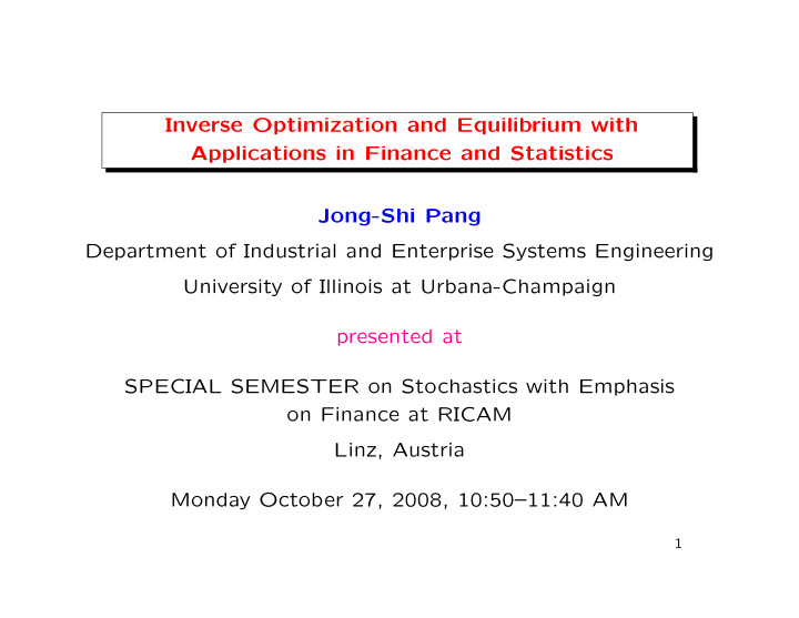 inverse optimization and equilibrium with applications in