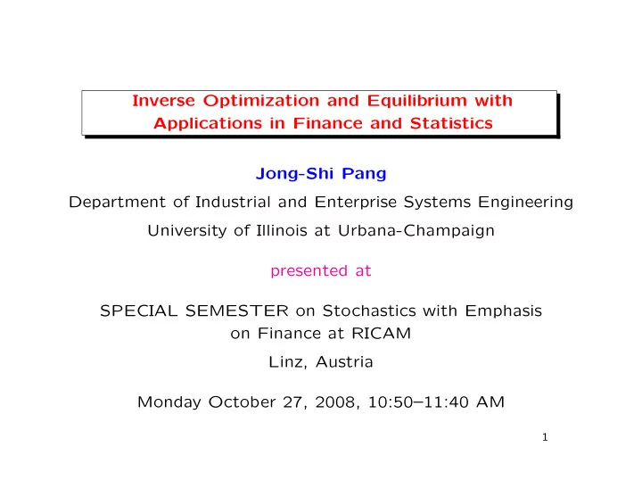 inverse optimization and equilibrium with applications in