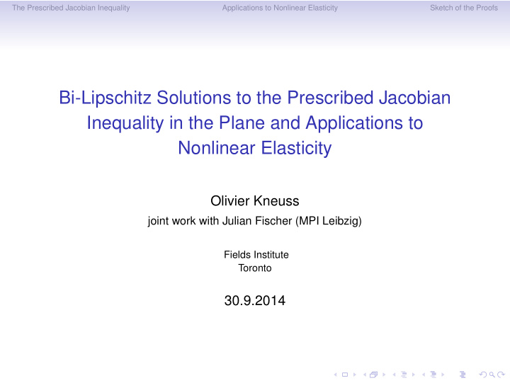 bi lipschitz solutions to the prescribed jacobian