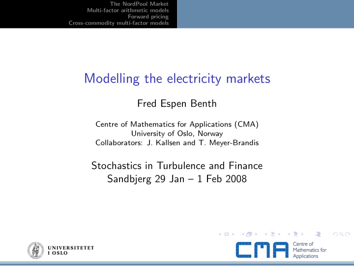 modelling the electricity markets