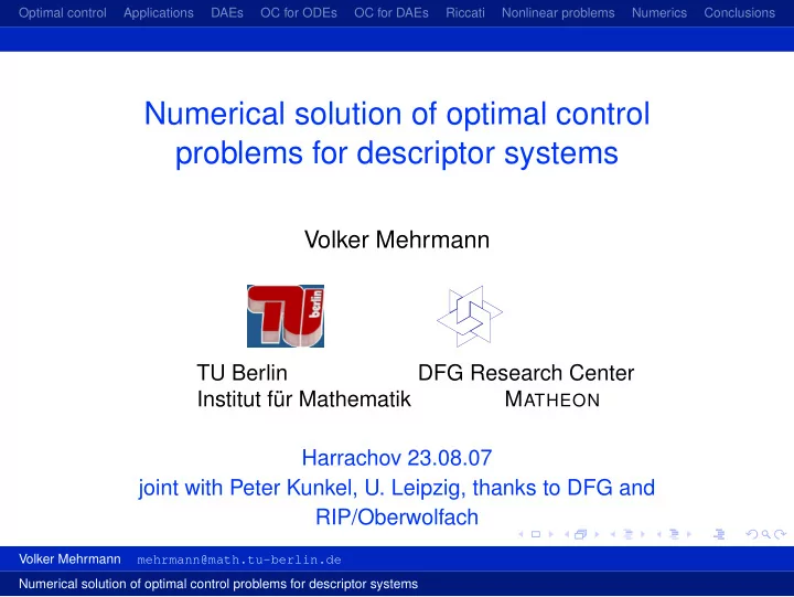 numerical solution of optimal control problems for
