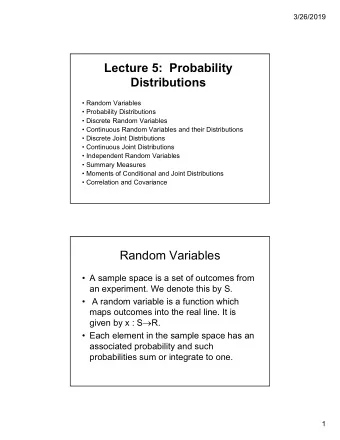 Lecture 5:  Probability  Distributions   Random Variables   Probability Distributions