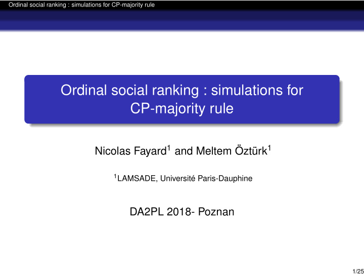 ordinal social ranking simulations for cp majority rule