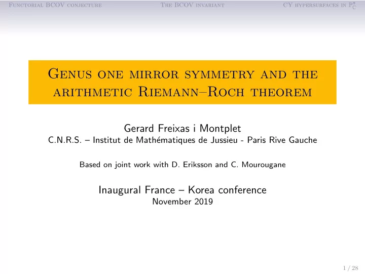 genus one mirror symmetry and the arithmetic riemann roch