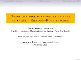 Genus one mirror symmetry and the  arithmetic RiemannRoch theorem  Gerard Freixas i Montplet