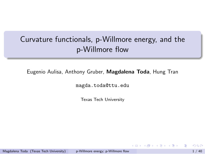 curvature functionals p willmore energy and the p