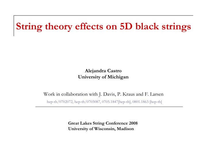 string theory effects on 5d black strings
