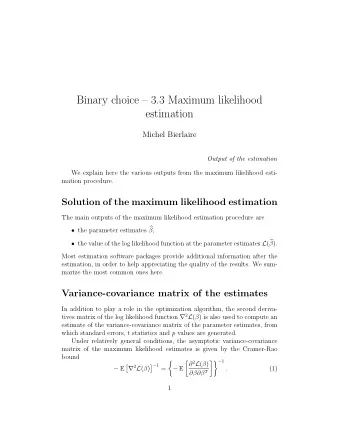 Binary choice  3.3 Maximum likelihood  estimation  Michel Bierlaire  Output of the estimation