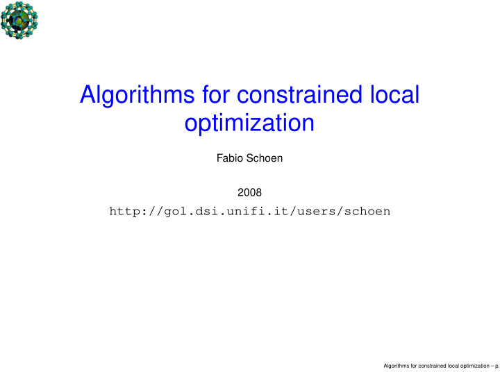 algorithms for constrained local optimization