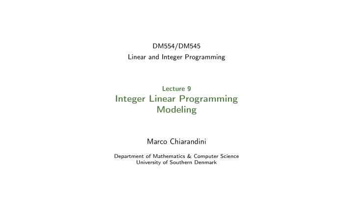 integer linear programming modeling