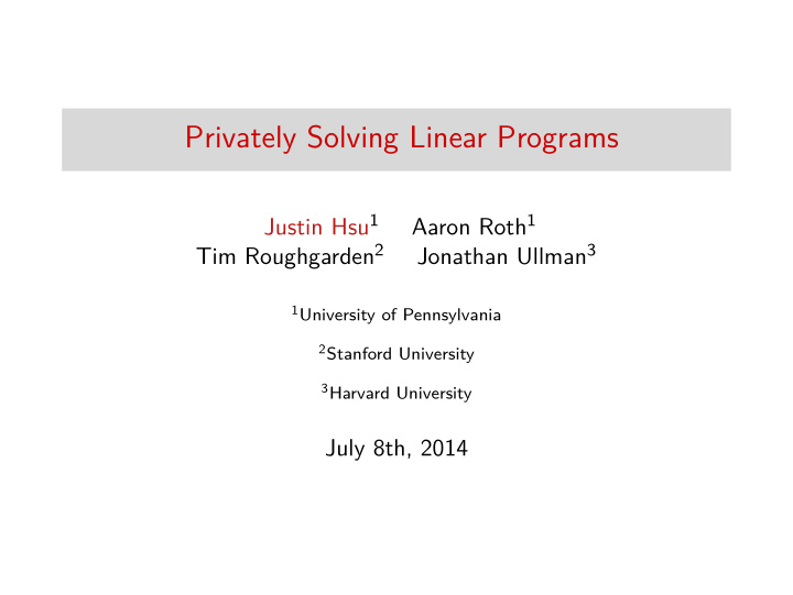 privately solving linear programs