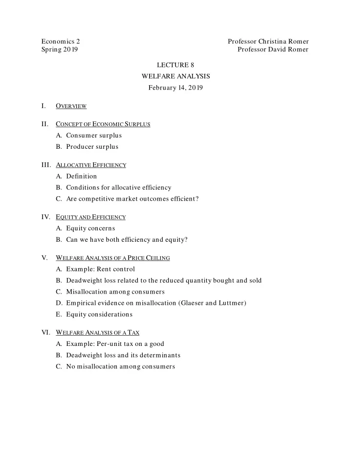 economics 2 professor christina romer spring 2019