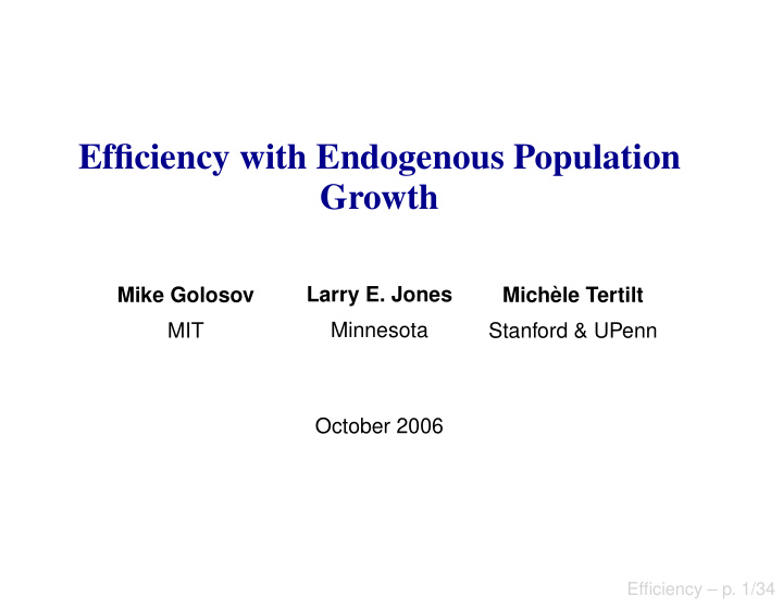 efficiency with endogenous population growth
