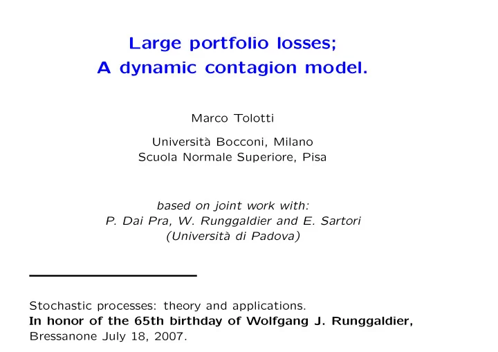 large portfolio losses a dynamic contagion model