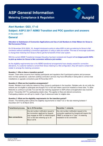 ASP General Information  Metering Compliance &amp; Regulation  Alert Number: GI23_17 v3  Subject:
