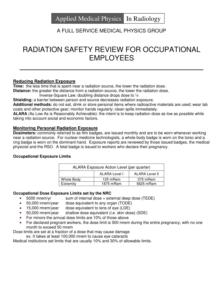 radiation safety review for occupational employees