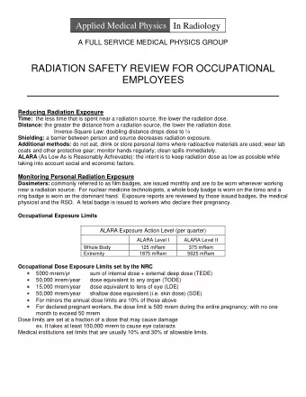 RADIATION SAFETY REVIEW FOR OCCUPATIONAL  EMPLOYEES Reducing Radiation Exposure Time: the less time
