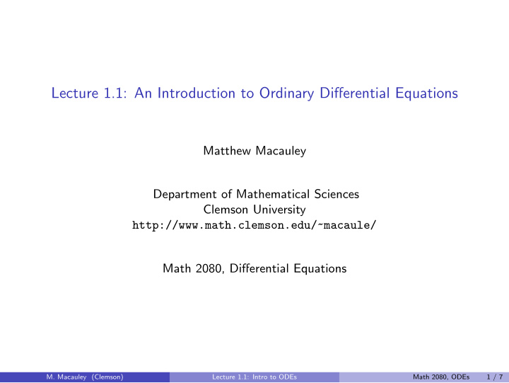 lecture 1 1 an introduction to ordinary differential
