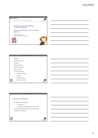 12/1/2019  Department of Veterinary and Animal Sciences  Advanced Quantitative Methods  in Herd