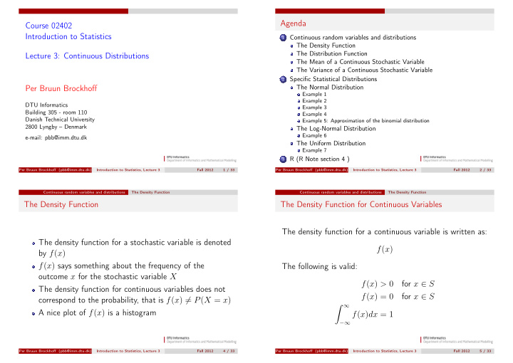 agenda course 02402 introduction to statistics