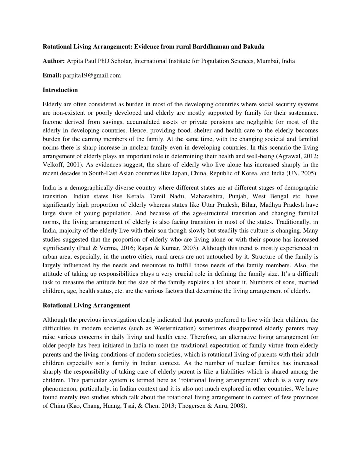 rotational living arrangement evidence from rural