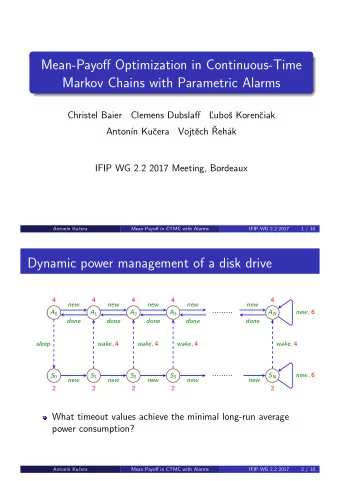 Mean-Payoff Optimization in Continuous-Time  Markov Chains with Parametric Alarms  Christel Baier