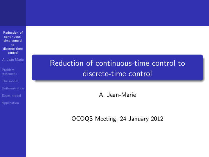 reduction of continuous time control to
