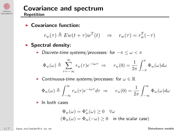 covariance and spectrum