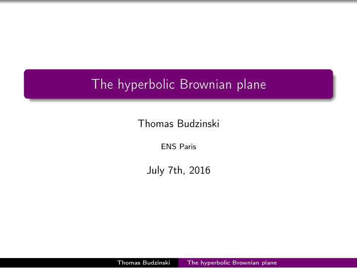 the hyperbolic brownian plane