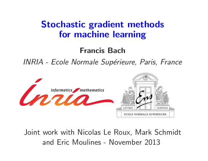 stochastic gradient methods for machine learning