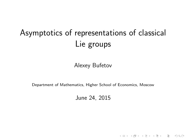 asymptotics of representations of classical lie groups