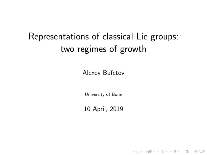 representations of classical lie groups two regimes of