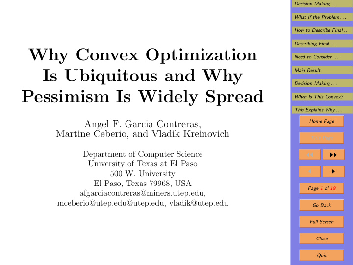 why convex optimization