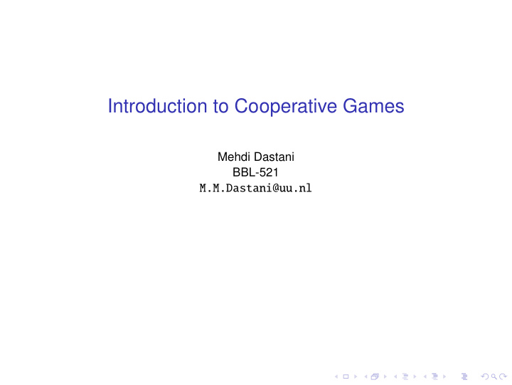 introduction to cooperative games