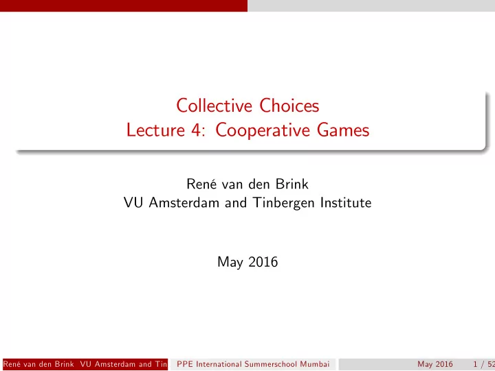 collective choices lecture 4 cooperative games