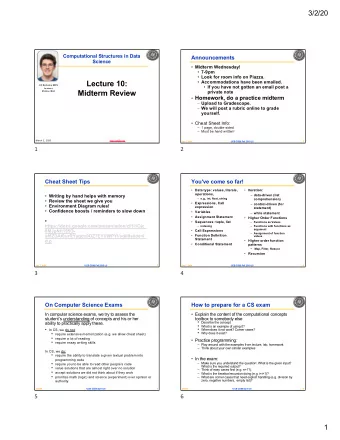 Lecture 10:  Accommodations have been emailed.  UC Berkeley EECS  If you have not gotten an