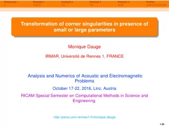 Transformation of corner singularities in presence of  small or large parameters  Monique Dauge