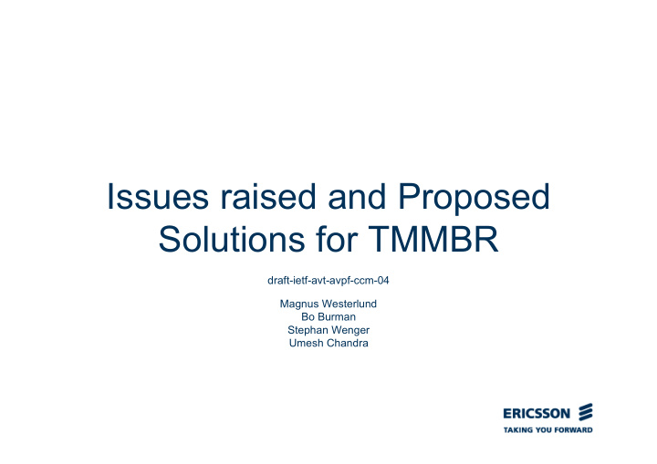 issues raised and proposed solutions for tmmbr