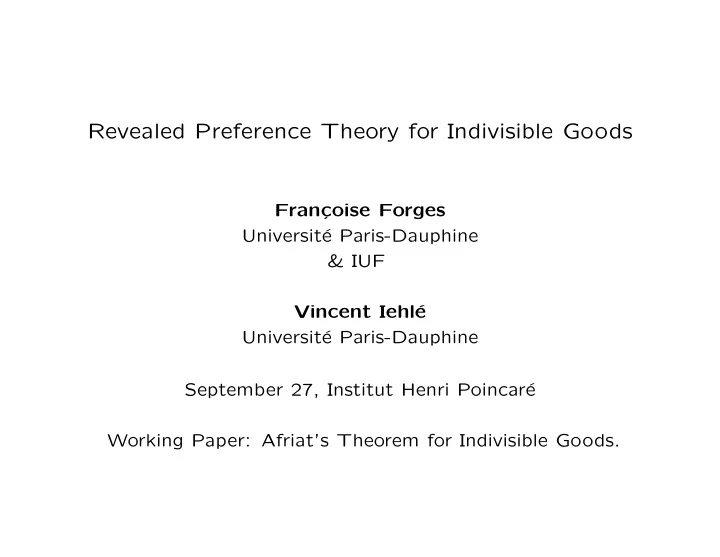 revealed preference theory for indivisible goods