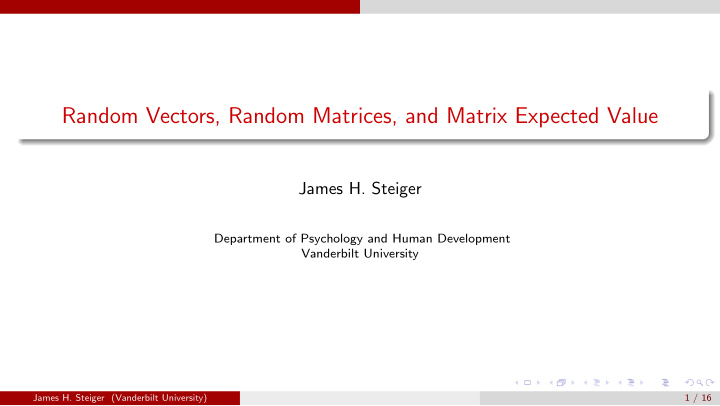 random vectors random matrices and matrix expected value