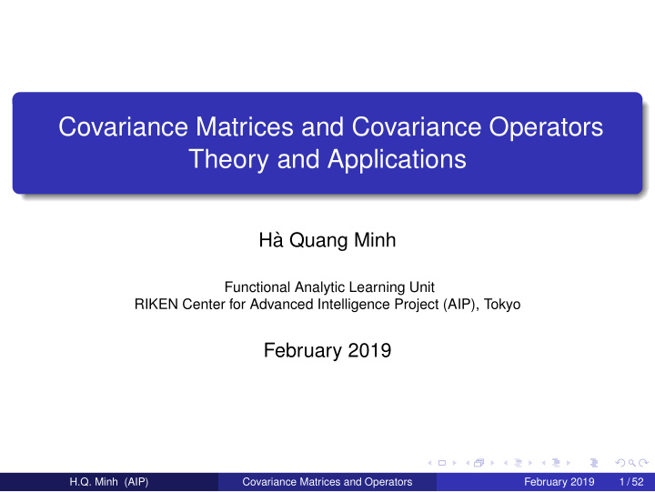 covariance matrices and covariance operators theory and