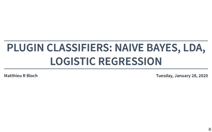 plugin classifiers naive bayes lda plugin classifiers