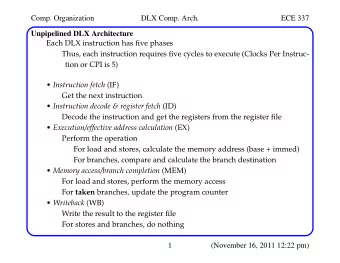 Comp. Organization  DLX Comp. Arch.  ECE 337  Unpipelined DLX Architecture  Each DLX instruction
