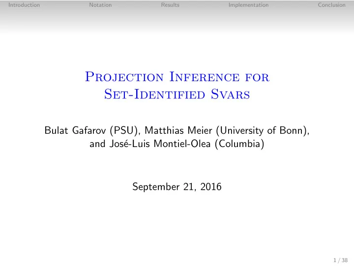 projection inference for set identified svars