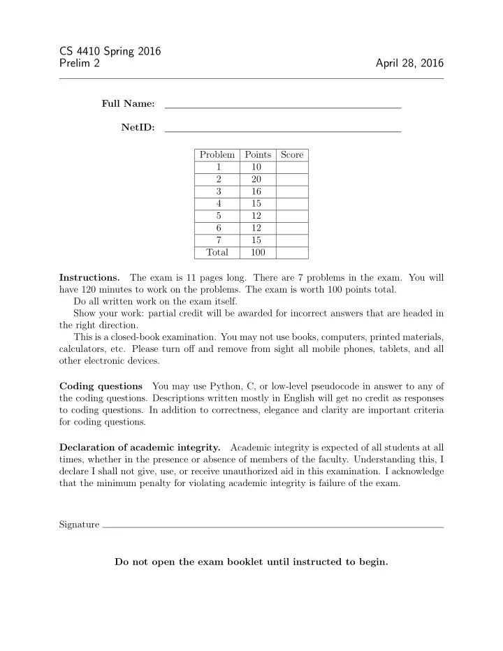 cs 4410 spring 2016 prelim 2 april 28 2016