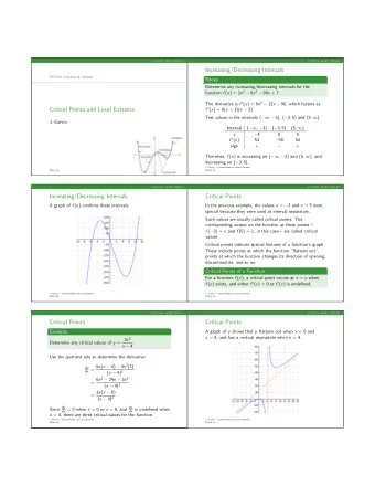 Increasing/Decreasing Intervals  MCV4U: Calculus &amp; Vectors  Recap  Determine any