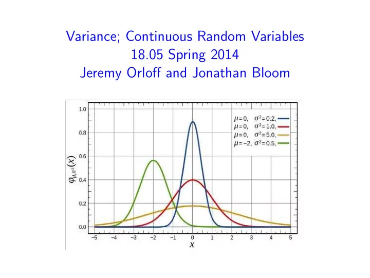 variance continuous random variables 18 05 spring 2014