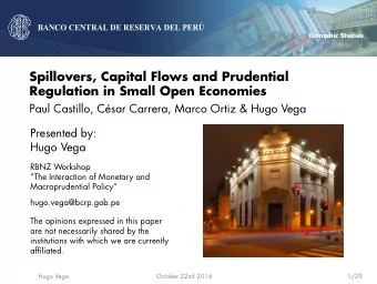 Spillovers, Capital Flows and Prudential  Regulation in Small Open Economies  BANCO CENTRAL DE